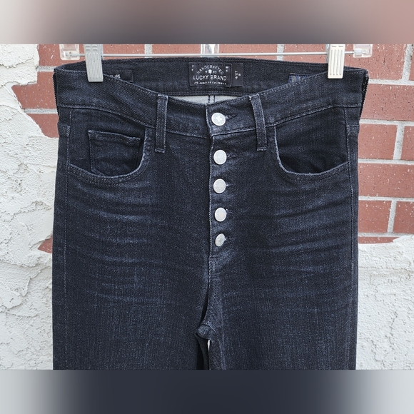 4/27 tall 26x34 LUCKY BRAND stretch black high rise button jean THE BELL FLARE - Picture 3 of 13